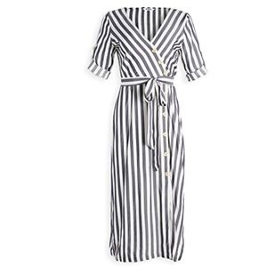 BB DAKOTA 4 Set Sail Stripe Midi Dress In Navy